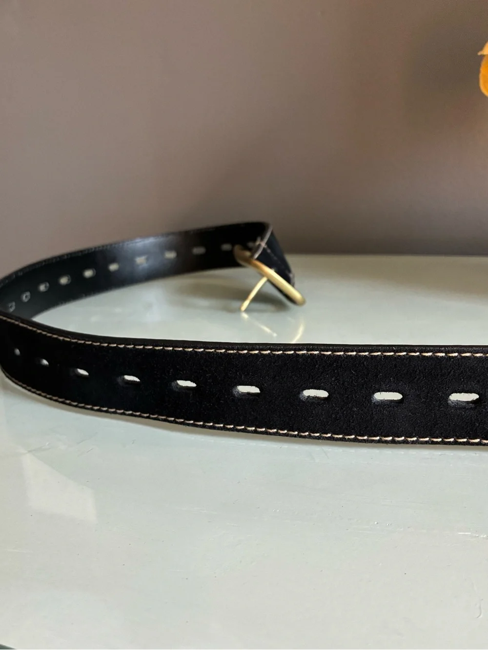 Black Genuine Leather Suede Belt Size 2XL